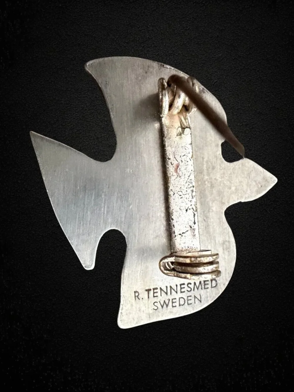 Vintage R Tennesmed Sweden Modernist Pewter Dove Bird Brooch Scandinavian Signed